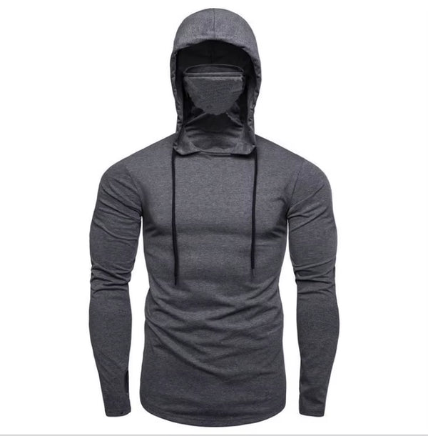 2025 New Mens Gym Thin Hoodie Long Sleeve Hoodies with Mask Sweatshirt Casual Splice Large Mask Hoodie Sweatshirt Hooded Tops